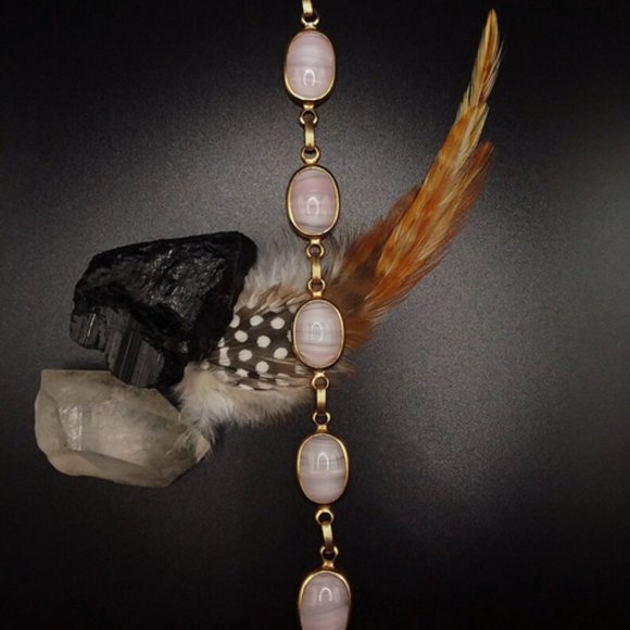 PINK Panel Bracelet | Signed | Beautiful Light Pink Glass, Fine Vintage Fashion - Picture 2 of 9